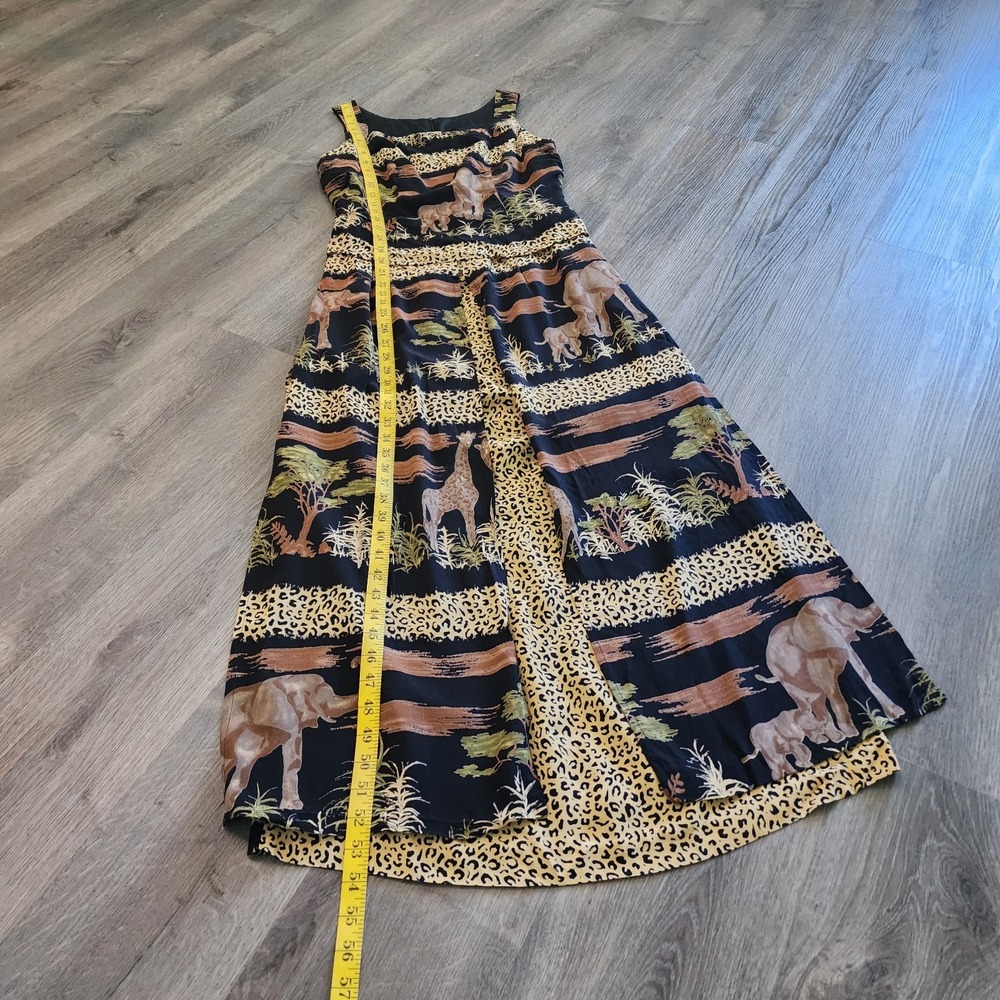 Vintage 90s Safari Maxi Dress S 6 Elephant Leopard Giraffe Mob Layered Phoebe - Picture 12 of 16